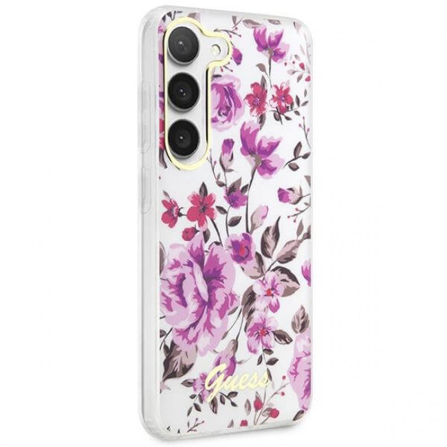 Guess Samsung Galaxy S23 Plus - Flower Collection Σκληρή Θήκη με Πλαίσιο Σιλικόνης - White - GUHCS23MHCFWST