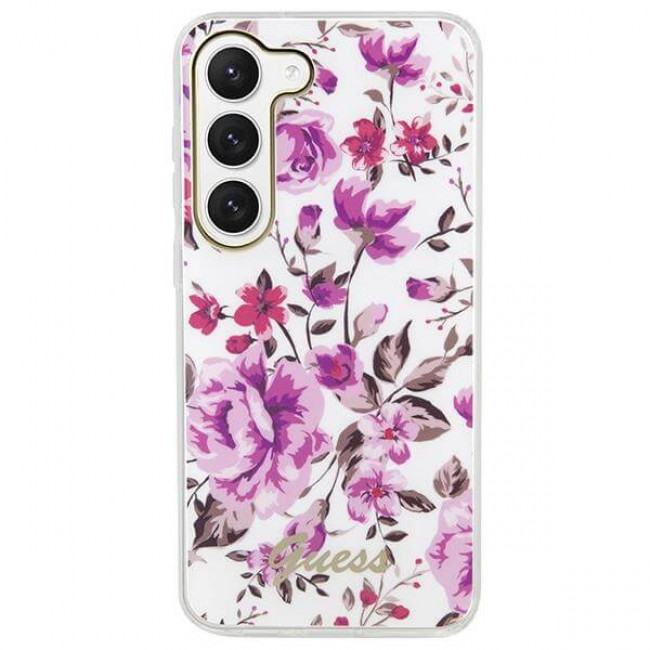 Guess Samsung Galaxy S23 Plus - Flower Collection Σκληρή Θήκη με Πλαίσιο Σιλικόνης - White - GUHCS23MHCFWST