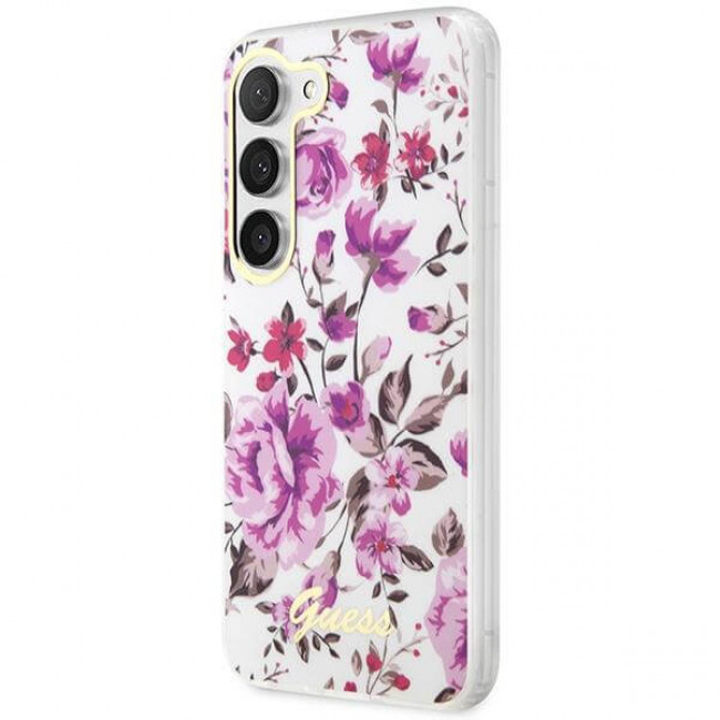 Guess Samsung Galaxy S23 Plus - Flower Collection Σκληρή Θήκη με Πλαίσιο Σιλικόνης - White - GUHCS23MHCFWST