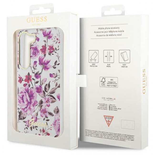 Guess Samsung Galaxy S23 Plus - Flower Collection Σκληρή Θήκη με Πλαίσιο Σιλικόνης - White - GUHCS23MHCFWST