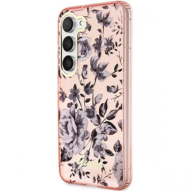 Guess Samsung Galaxy S23 Plus - Flower Collection Σκληρή Θήκη με Πλαίσιο Σιλικόνης - Pink - GUHCS23MHCFWSP