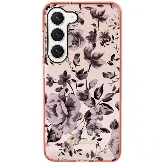 Guess Samsung Galaxy S23 Plus - Flower Collection Σκληρή Θήκη με Πλαίσιο Σιλικόνης - Pink - GUHCS23MHCFWSP