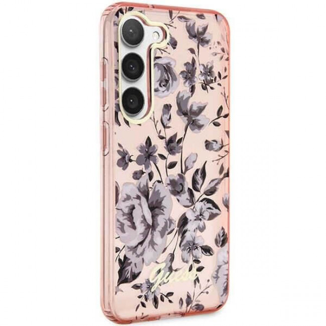 Guess Samsung Galaxy S23 Plus - Flower Collection Σκληρή Θήκη με Πλαίσιο Σιλικόνης - Pink - GUHCS23MHCFWSP