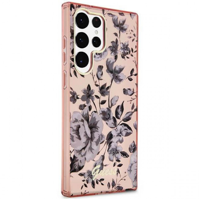 Guess Samsung Galaxy S23 Ultra - Flower Collection Σκληρή Θήκη με Πλαίσιο Σιλικόνης - Pink - GUHCS23LHCFWSP