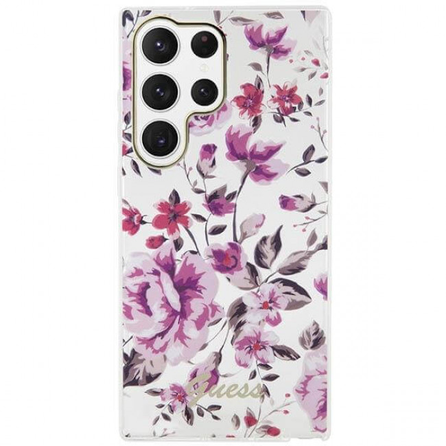 Guess Samsung Galaxy S23 Ultra - Flower Collection Σκληρή Θήκη με Πλαίσιο Σιλικόνης - White - GUHCS23LHCFWST