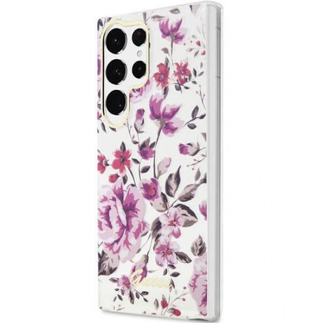 Guess Samsung Galaxy S23 Ultra - Flower Collection Σκληρή Θήκη με Πλαίσιο Σιλικόνης - White - GUHCS23LHCFWST