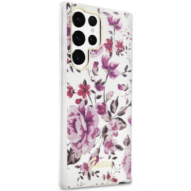 Guess Samsung Galaxy S23 Ultra - Flower Collection Σκληρή Θήκη με Πλαίσιο Σιλικόνης - White - GUHCS23LHCFWST