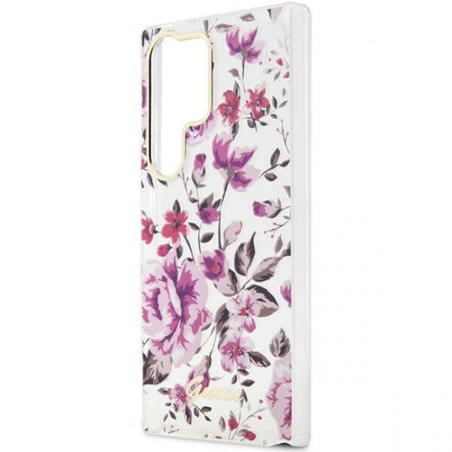 Guess Samsung Galaxy S23 Ultra - Flower Collection Σκληρή Θήκη με Πλαίσιο Σιλικόνης - White - GUHCS23LHCFWST