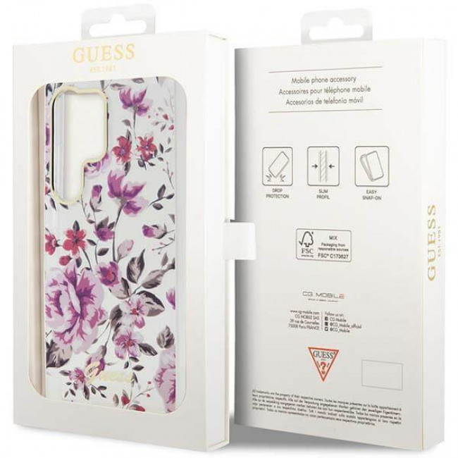 Guess Samsung Galaxy S23 Ultra - Flower Collection Σκληρή Θήκη με Πλαίσιο Σιλικόνης - White - GUHCS23LHCFWST