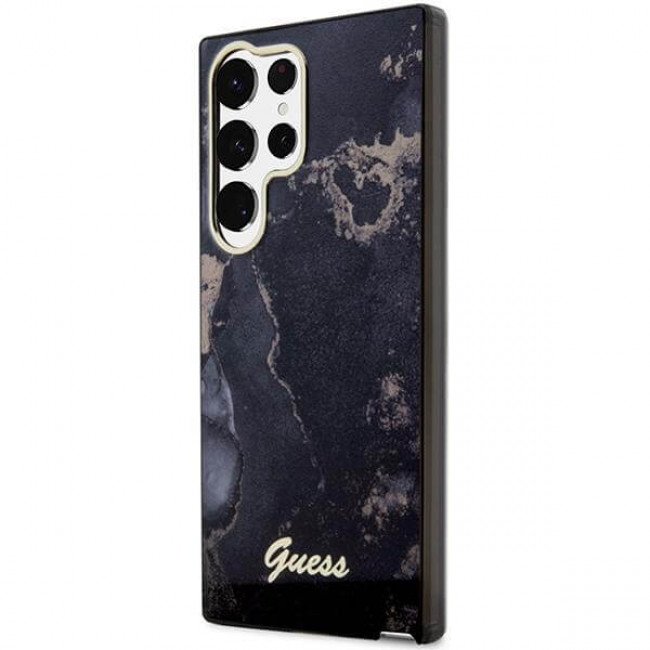 Guess Samsung Galaxy S23 Ultra - Golden Marble Collection Σκληρή Θήκη με Πλαίσιο Σιλικόνης - Black - GUHCS23LHTMRSK