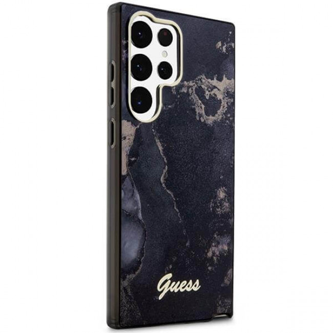 Guess Samsung Galaxy S23 Ultra - Golden Marble Collection Σκληρή Θήκη με Πλαίσιο Σιλικόνης - Black - GUHCS23LHTMRSK