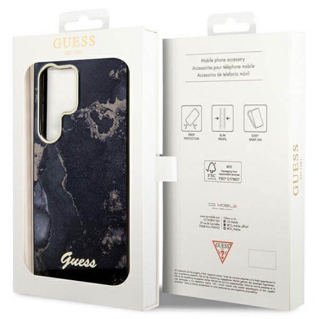 Guess Samsung Galaxy S23 Ultra - Golden Marble Collection Σκληρή Θήκη με Πλαίσιο Σιλικόνης - Black - GUHCS23LHTMRSK