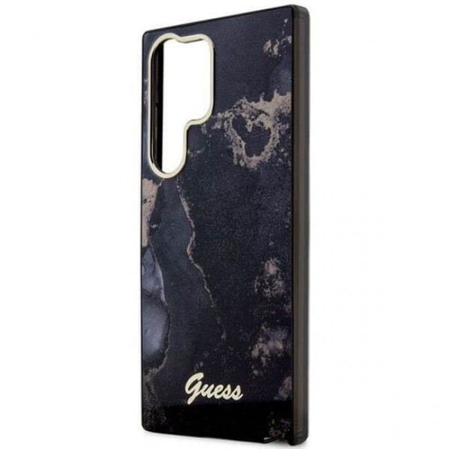 Guess Samsung Galaxy S23 Ultra - Golden Marble Collection Σκληρή Θήκη με Πλαίσιο Σιλικόνης - Black - GUHCS23LHTMRSK