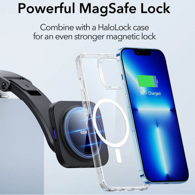 ESR HaloLock Low Arm Magnetic MagSafe Μαγνητική Βάση με Ασύρματη Φόρτιση για το Ταμπλό Αυτοκινήτου - Black