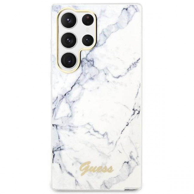 Guess Samsung Galaxy S23 Ultra - Marble Collection Σκληρή Θήκη με Πλαίσιο Σιλικόνης - White - GUHCS23LPCUMAH