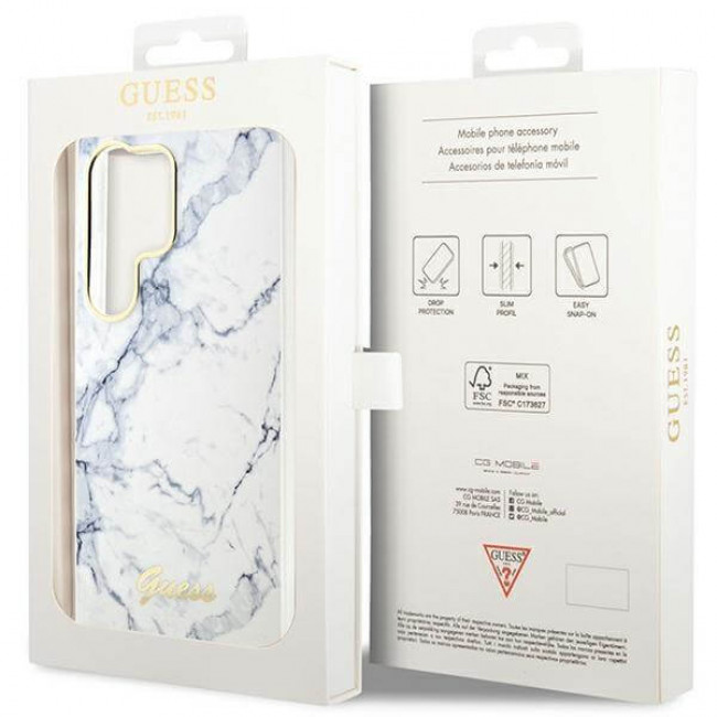 Guess Samsung Galaxy S23 Ultra - Marble Collection Σκληρή Θήκη με Πλαίσιο Σιλικόνης - White - GUHCS23LPCUMAH