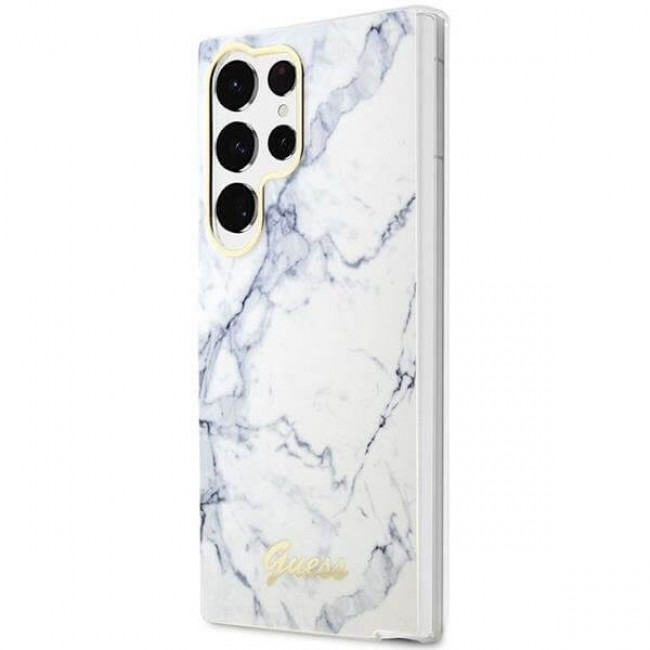 Guess Samsung Galaxy S23 Ultra - Marble Collection Σκληρή Θήκη με Πλαίσιο Σιλικόνης - White - GUHCS23LPCUMAH