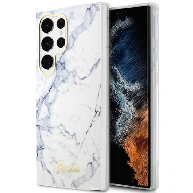 Guess Samsung Galaxy S23 Ultra - Marble Collection Σκληρή Θήκη με Πλαίσιο Σιλικόνης - White - GUHCS23LPCUMAH