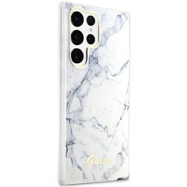 Guess Samsung Galaxy S23 Ultra - Marble Collection Σκληρή Θήκη με Πλαίσιο Σιλικόνης - White - GUHCS23LPCUMAH