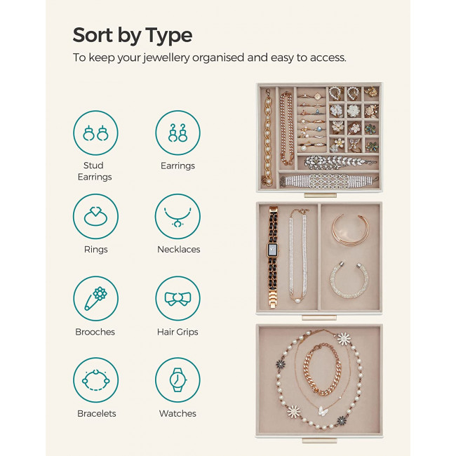 Songmics Κουτί Αποθήκευσης Κοσμημάτων με 3 Επίπεδα - White - JBC239WT