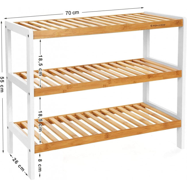 Songmics Παπουτσοθήκη με 3 Ράφια από Μπαμπού - Natural / White - LBS03H