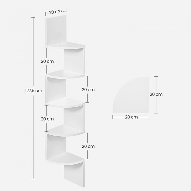 Vasagle Γωνιακή Βιβλιοθήκη Τοίχου με 5 Ράφια - 20 x 20 x 127.5 cm - Design Zigzag - White - LBC20WT