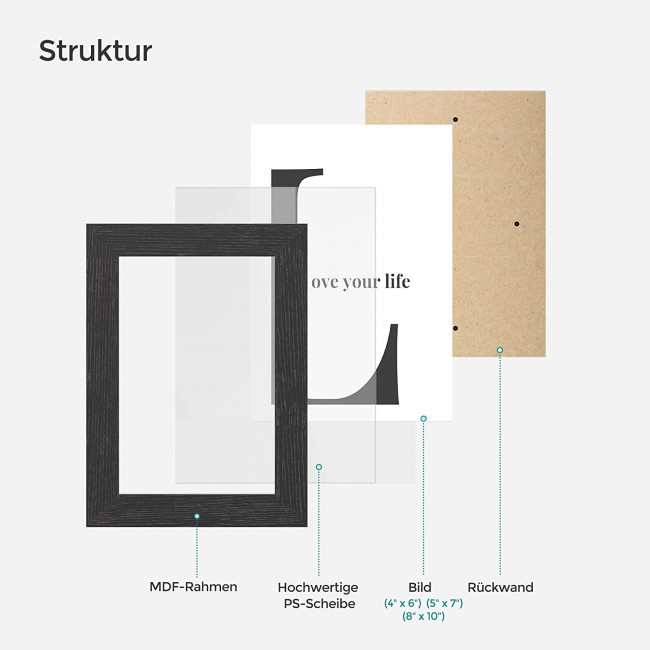 Songmics Σετ με 10 Κορνίζες για Φωτογραφίες - 2 x 20 x 25 cm - 4 x 13 x 18 cm - 4 x 10 x 15 cm - Black - RPF310H