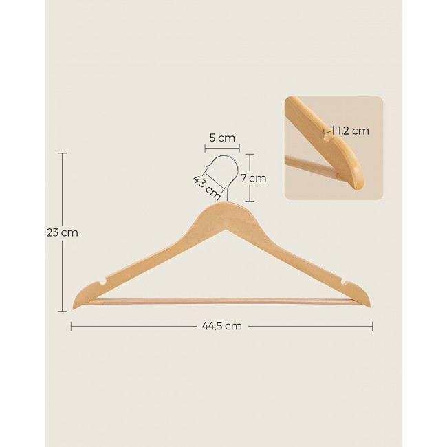 Songmics Σετ με 10 Ξύλινες Κρεμάστρες Ρούχων - Natural - CRW001-10