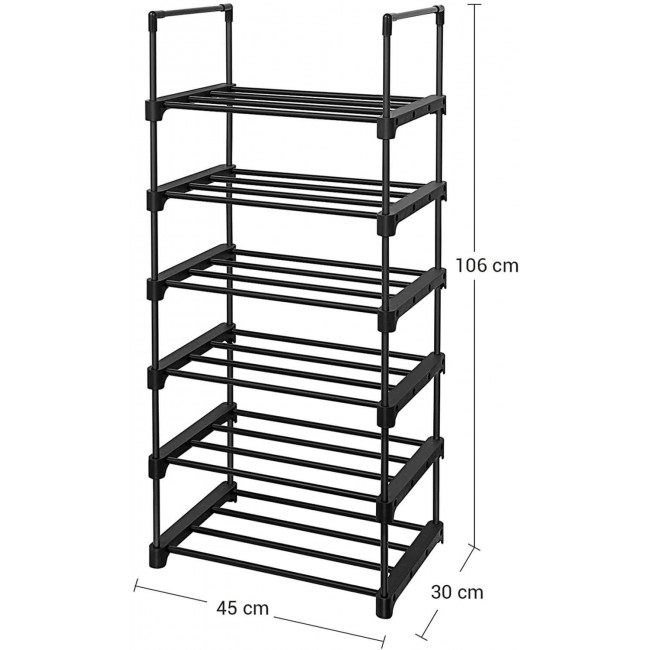 Songmics Μεταλλική Παπουτσοθήκη με 6 Ράφια - Black - LSA23BK