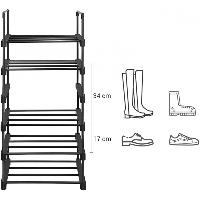 Songmics Μεταλλική Παπουτσοθήκη με 6 Ράφια - Black - LSA23BK