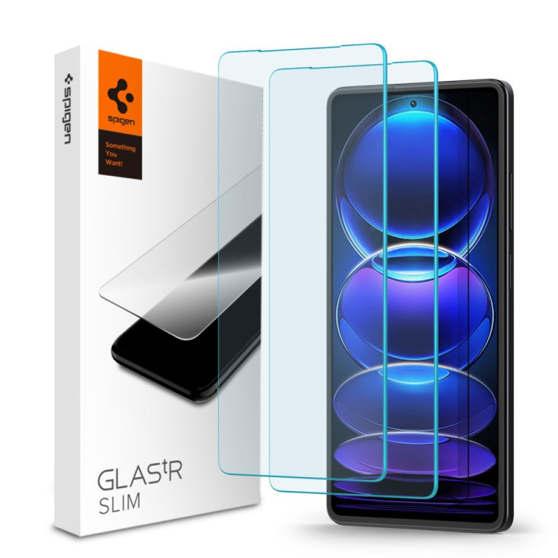 Spigen Xiaomi Redmi Note 12 Pro / Redmi Note 12 Pro+ / Poco X5 Pro 5G GLAS.tR Slim 0.2mm 2.5D Tempered Glass Αντιχαρακτικό Γυαλί Οθόνης 9H - 2 Τεμάχια - Clear - AGL06045