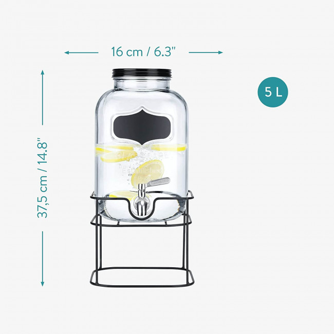 Navaris Γυάλινος Διανεμητής Ποτού με Βάση από Ανοξείδωτο Ατσάλι - 5L - Διάφανο / Black - 59968.01
