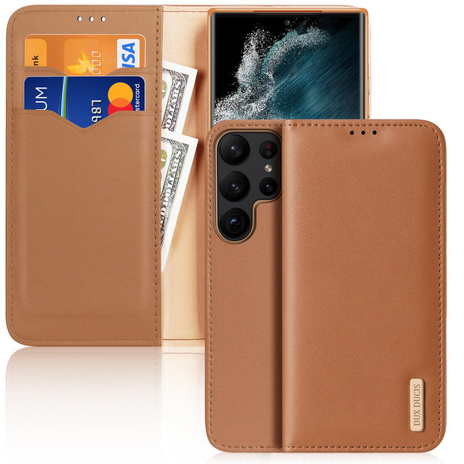 Dux Ducis Samsung Galaxy S23 Ultra Hivo Θήκη Πορτοφόλι Stand από Γνήσιο Δέρμα - Brown