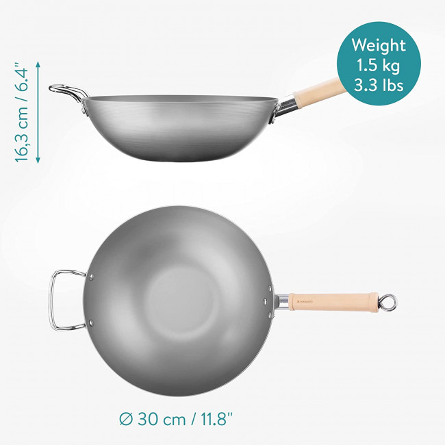 Navaris Τηγάνι Wok για Όλες τις κουζίνες - 30cm - Grey - 58082.01