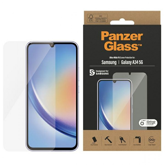 PanzerGlass Samsung Galaxy A34 5G Ultra-Wide Fit Case Friendly Full Screen Αντιχαρακτικό Γυαλί Οθόνης - Διάφανο