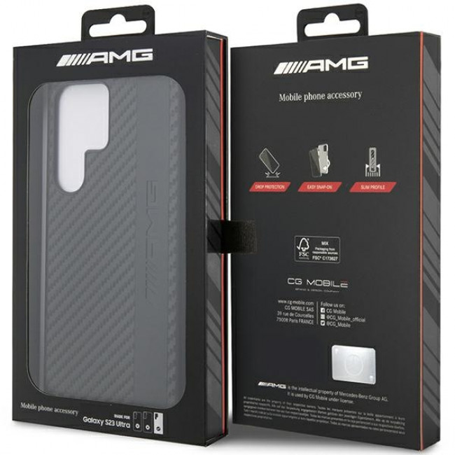 AMG Samsung Galaxy S23 Ultra Carbon Stripe and Embossed Σκληρή Θήκη με Carbon Fiber - Black - AMHCS23LBLSCA