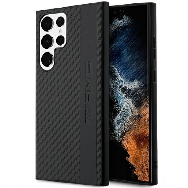 AMG Samsung Galaxy S23 Ultra Carbon Stripe and Embossed Σκληρή Θήκη με Carbon Fiber - Black - AMHCS23LBLSCA