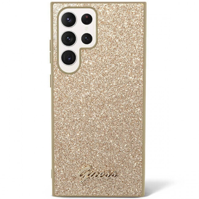 Guess Samsung Galaxy S23 Ultra Glitter Script Σκληρή Θήκη με Πλαίσιο Σιλικόνης - Gold - GUHCS23LHGGSHD