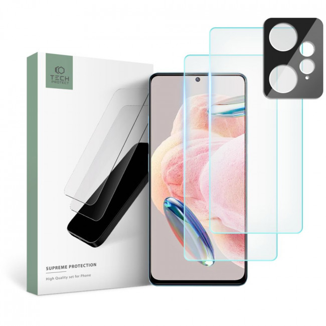 Tech-Protect Xiaomi Redmi Note 12 4G Supreme Set - Σετ με 2 Tempered Glass Αντιχαρακτικά Γυαλιά Οθόνης και 1 Αντιχαρακτικό Γυαλί για την Κάμερα - Διάφανα