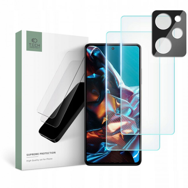 Tech-Protect Xiaomi Poco X5 Pro 5G Supreme Set - Σετ με 2 Tempered Glass Αντιχαρακτικά Γυαλιά Οθόνης και 1 Αντιχαρακτικό Γυαλί για την Κάμερα - Διάφανα