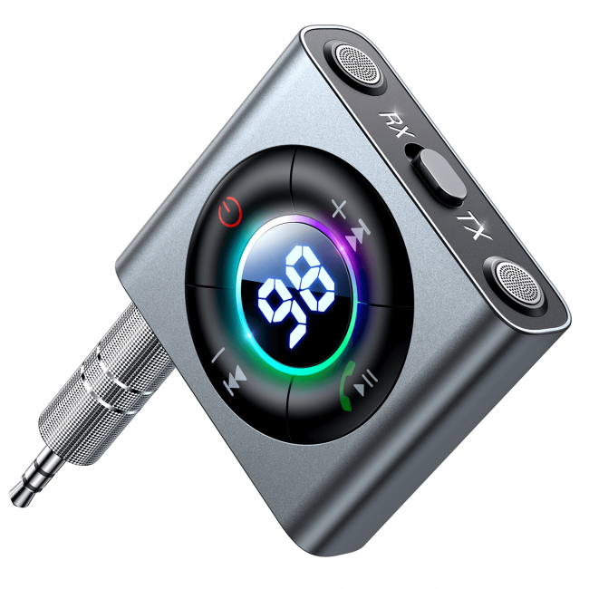 Joyroom JR-CB2 Bluetooth 5.3 AUX Transmitter για Αναπαραγωγή Μουσικής / Κλήσεις στο Αυτοκίνητο - Grey