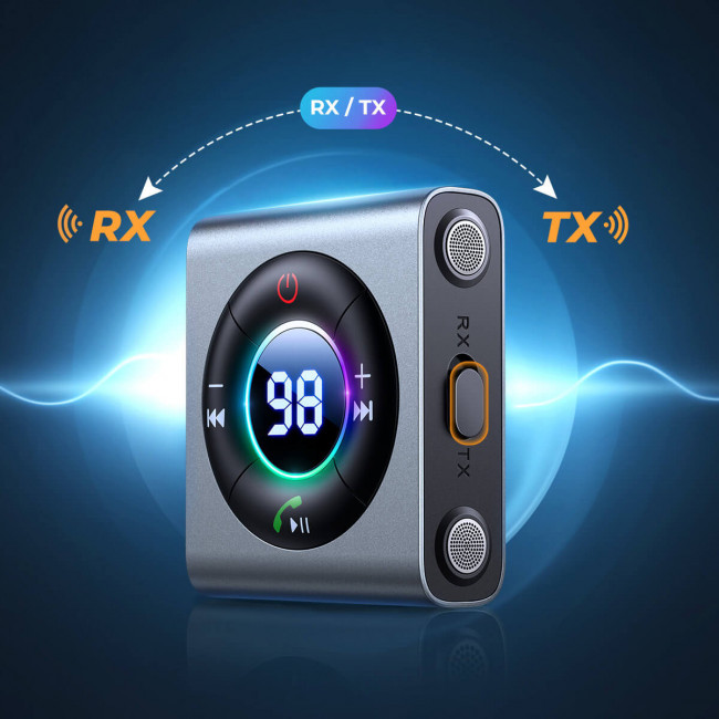 Joyroom JR-CB2 Bluetooth 5.3 AUX Transmitter για Αναπαραγωγή Μουσικής / Κλήσεις στο Αυτοκίνητο - Grey