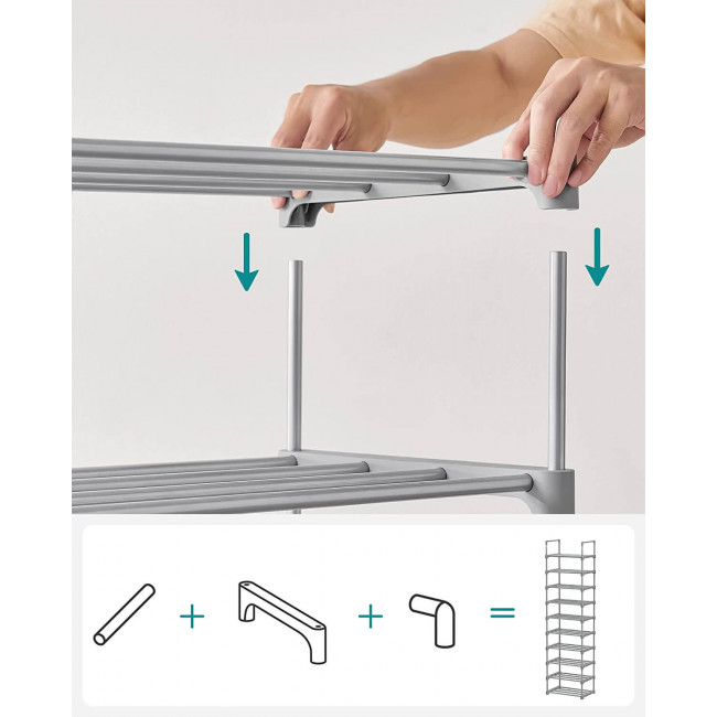 Songmics Μεταλλική Παπουτσοθήκη με 10 Ράφια - Grey - LSA025G02