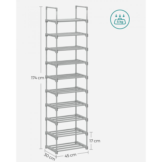 Songmics Μεταλλική Παπουτσοθήκη με 10 Ράφια - Grey - LSA025G02