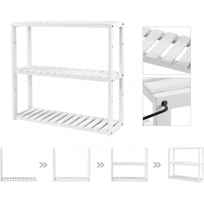 Songmics Επιτοίχια Βάση από Μπαμπού με 3 Ράφια - White - BCB13W