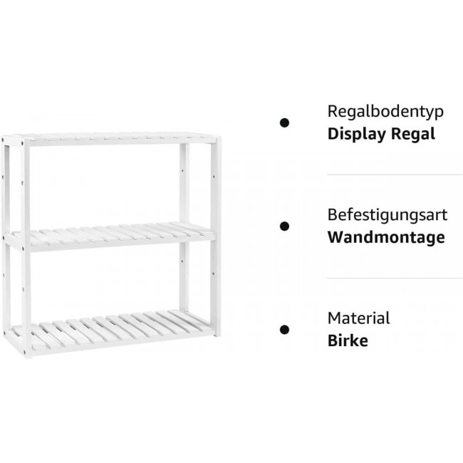 Songmics Επιτοίχια Βάση από Μπαμπού με 3 Ράφια - White - BCB13W