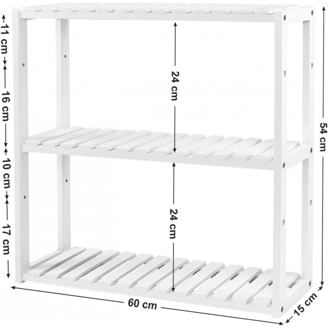 Songmics Επιτοίχια Βάση από Μπαμπού με 3 Ράφια - White - BCB13W