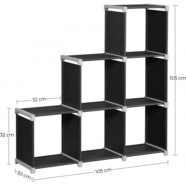 Songmics 6 Υφασμάτινοι Κύβοι - Ράφια για Οργάνωση και Αποθήκευση - 105 x 30 x 105 cm - Black - LSN63H