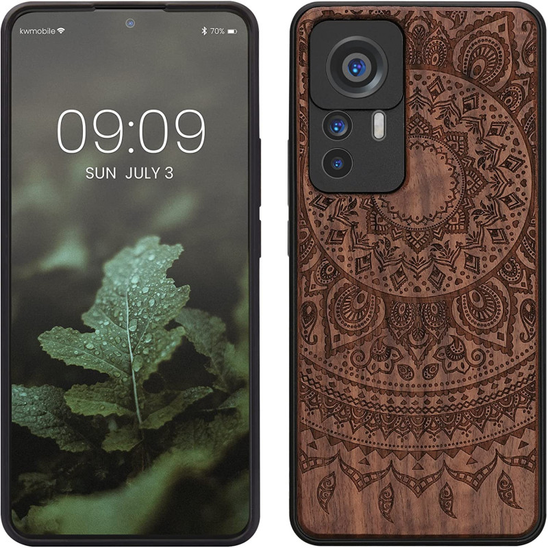 KW Xiaomi 12T / 12T Pro Θήκη από Φυσικό Ξύλο - Design Indian Sun - Dark Brown - 60150.04