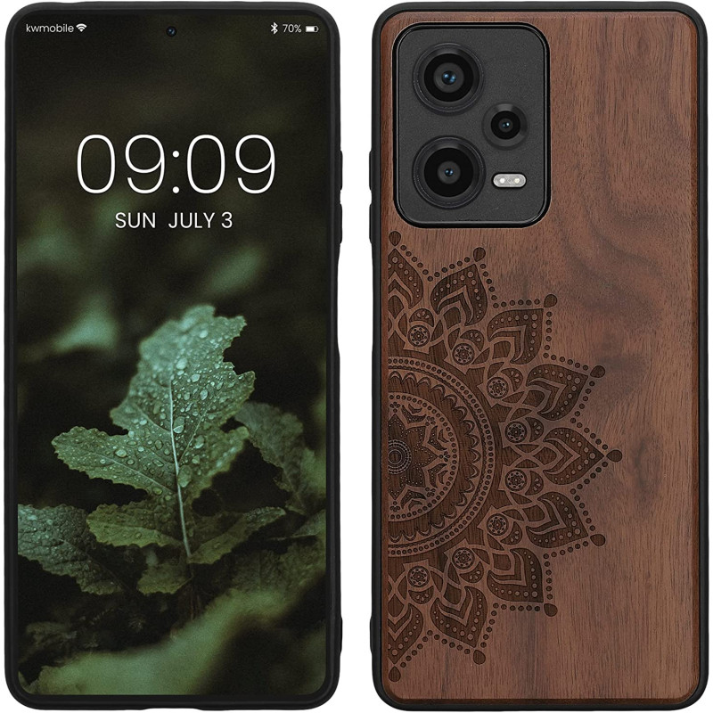 KW Xiaomi Redmi Note 12 Pro Θήκη από Φυσικό Ξύλο - Design Rising Sun - Dark Brown - 60693.02